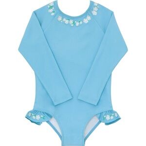 Fanm Mon x Minnow Swim blue and white floral embroidered swimsuit | Size 1 yr
